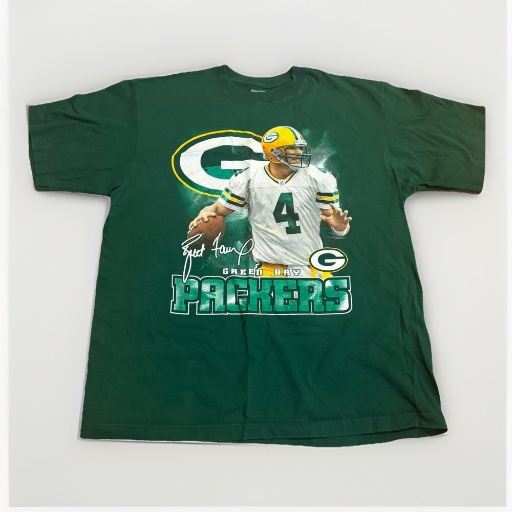 Green Bay Packers 90s Reebok NFL Brett Favre Graphic T Shirt Size Large Vintage
